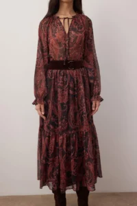 TRENDYOLMİLLA Multicolored Shawl Patterned Suede Arched Maxi Lined Weaving Dress - Image 3