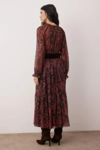 TRENDYOLMİLLA Multicolored Shawl Patterned Suede Arched Maxi Lined Weaving Dress - Image 4