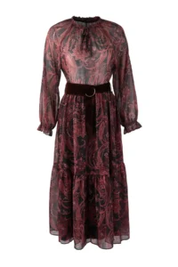TRENDYOLMİLLA Multicolored Shawl Patterned Suede Arched Maxi Lined Weaving Dress - Image 5