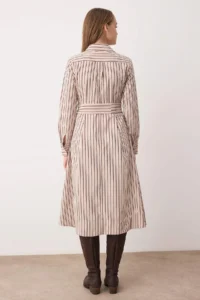 TRENDYOLMİLLA Brown Belted Striped Midi Weaving Shirt Dress - Image 3