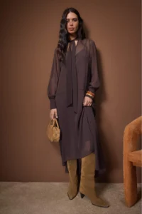 TRENDYOLMİLLA Dark Brown Siphon Lined Weaving Dress