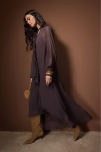 TRENDYOLMİLLA Dark Brown Siphon Lined Weaving Dress - Image 2