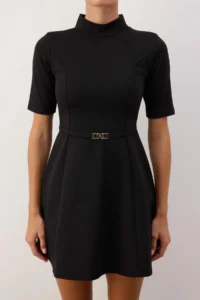 TRENDYOLMİLLA Black Dog collar Belt Detailed skater/Waisted Short / Mini Knitting Dress - Image 3