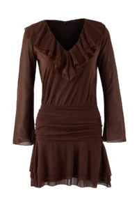 TRENDYOLMİLLA Brown Plain with flywheel/Frilly Fitted/Fitted Mini Flexible Knitting Dress - Image 6