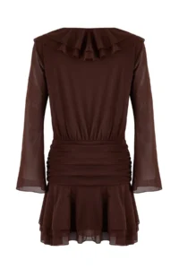 TRENDYOLMİLLA Brown Plain with flywheel/Frilly Fitted/Fitted Mini Flexible Knitting Dress - Image 7