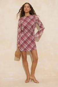 TRENDYOLMİLLA Burgundy Plaid / Checkered Short / Mini Weaving Dress
