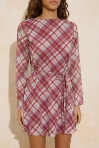 TRENDYOLMİLLA Burgundy Plaid / Checkered Short / Mini Weaving Dress - Image 3