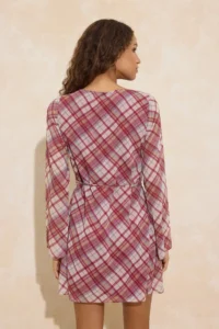 TRENDYOLMİLLA Burgundy Plaid / Checkered Short / Mini Weaving Dress - Image 4