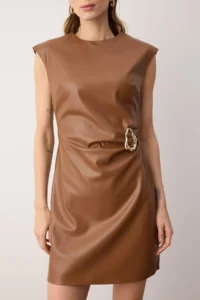 TRENDYOLMİLLA Brown Plain Short / Mini Weaving Dress - Image 2