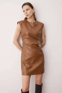 TRENDYOLMİLLA Brown Plain Short / Mini Weaving Dress - Image 3