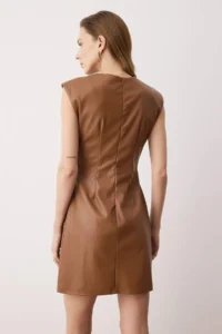 TRENDYOLMİLLA Brown Plain Short / Mini Weaving Dress - Image 4