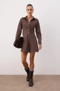 TRENDYOLMİLLA Brown Plain Short / Mini denim Dress