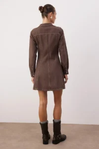 TRENDYOLMİLLA Brown Plain Short / Mini denim Dress - Image 5