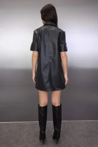 TRENDYOLMİLLA Black Plain buttoned Short / Mini  Weaving Dress - Image 4