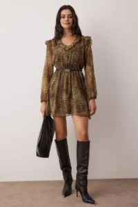 TRENDYOLMİLLA Brown Arched animals Arched Short / Mini  Weaving Dress