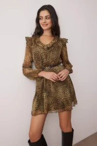 TRENDYOLMİLLA Brown Arched animals Arched Short / Mini  Weaving Dress - Image 2