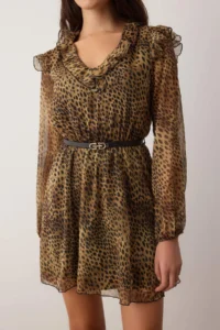 TRENDYOLMİLLA Brown Arched animals Arched Short / Mini  Weaving Dress - Image 3