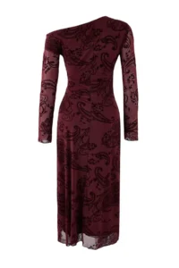 TRENDYOLMİLLA Burgundy Flock Printed Drop Sleeve bodycon/Fitting Flock Tulle Midi Knitting Dress - Image 6