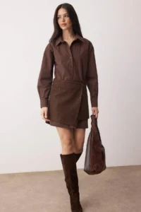 TRENDYOLMİLLA Brown Plain Short / Mini  Weaving Dress
