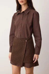 TRENDYOLMİLLA Brown Plain Short / Mini  Weaving Dress - Image 3