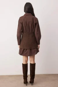 TRENDYOLMİLLA Brown Plain Short / Mini  Weaving Dress - Image 4