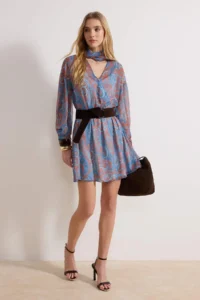 TRENDYOLMİLLA Multicolored Scarf Detailed Suede Arched Mini Weaving Dress