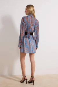 TRENDYOLMİLLA Multicolored Scarf Detailed Suede Arched Mini Weaving Dress - Image 4