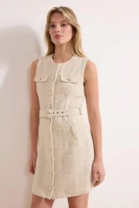 TRENDYOLMİLLA Ecru buttoned Short / Mini  Weaving Dress - Image 2