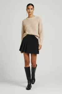 TRENDYOLMiLLA Black Pleated Detailed Mini slit Mini Size Weaving Skirt