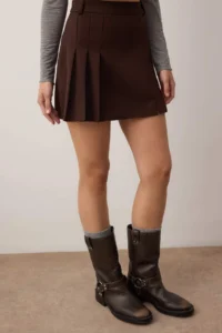 TRENDYOLMiLLA Dark Brown Pleated Detailed Mini slit Mini Size Weaving Skirt - Image 3