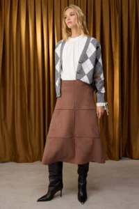TRENDYOLMİLLA Special Collection Brown A Line/flared Midi Suede Knitting Skirt