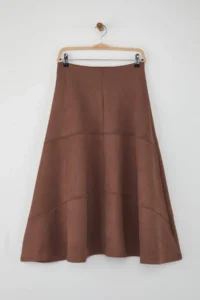 TRENDYOLMİLLA Special Collection Brown A Line/flared Midi Suede Knitting Skirt - Image 5