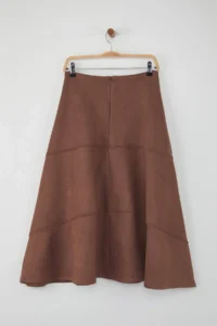 TRENDYOLMİLLA Special Collection Brown A Line/flared Midi Suede Knitting Skirt - Image 6