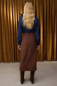 TRENDYOLMİLLA Special Collection Brown Suede buttoned Zippered A-line/Life Opening Maxi Knitting Skirt - Image 4