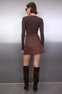 TRENDYOLMİLLA Brown A-line/Life Opening Mini Suede Knitting Skirt - Image 4