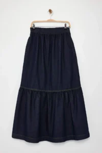 TRENDYOLMiLLA Special Collection Dark Blue Maxi with flywheel Elastic Waist denim Skirt