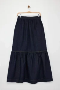 TRENDYOLMiLLA Special Collection Dark Blue Maxi with flywheel Elastic Waist denim Skirt - Image 3