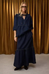 TRENDYOLMiLLA Special Collection Dark Blue Maxi with flywheel Elastic Waist denim Skirt - Image 4