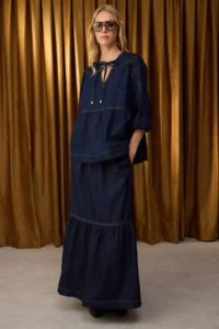 TRENDYOLMiLLA Special Collection Dark Blue Maxi with flywheel Elastic Waist denim Skirt - Image 5