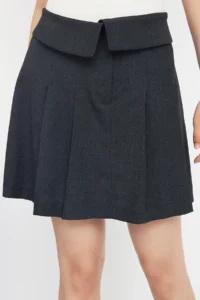 TRENDYOLMiLLA Teen Anthracite Waist Detailed Wide Pleated Weaving Mini Skirt - Image 4