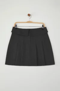 TRENDYOLMiLLA Teen Anthracite Waist Detailed Wide Pleated Weaving Mini Skirt - Image 6
