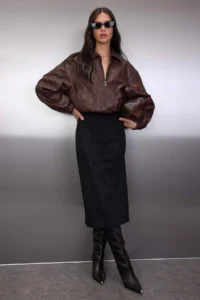 TRENDYOLMİLLA Black Suede slit Knitting Midi Pencil Skirt - Image 2