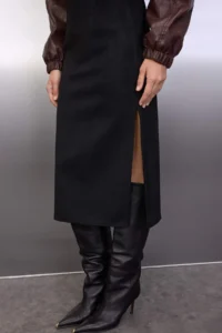 TRENDYOLMİLLA Black Suede slit Knitting Midi Pencil Skirt - Image 3