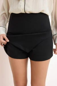 TRENDYOLMİLLA Black Zippered Asymmetric Detailed bodycone/Fitting Knitting Flexible Mini Shorts Skirt - Image 3