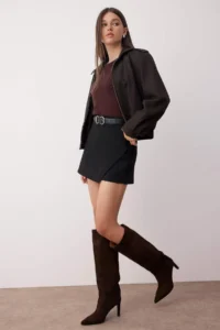 TRENDYOLMİLLA Black Zippered Asymmetric Detailed bodycone/Fitting Knitting Flexible Mini Shorts Skirt - Image 5