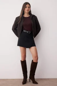 TRENDYOLMİLLA Black Zippered Asymmetric Detailed bodycone/Fitting Knitting Flexible Mini Shorts Skirt - Image 6