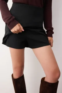 TRENDYOLMİLLA Black Zippered Asymmetric Detailed bodycone/Fitting Knitting Flexible Mini Shorts Skirt - Image 7