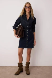 TRENDYOLMiLLA Dark Blue Front buttoned Mini denim Skirt - Image 2