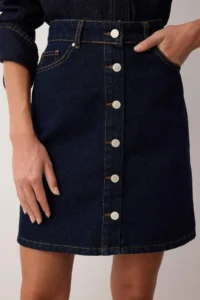 TRENDYOLMiLLA Dark Blue Front buttoned Mini denim Skirt - Image 3