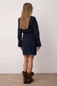 TRENDYOLMiLLA Dark Blue Front buttoned Mini denim Skirt - Image 4